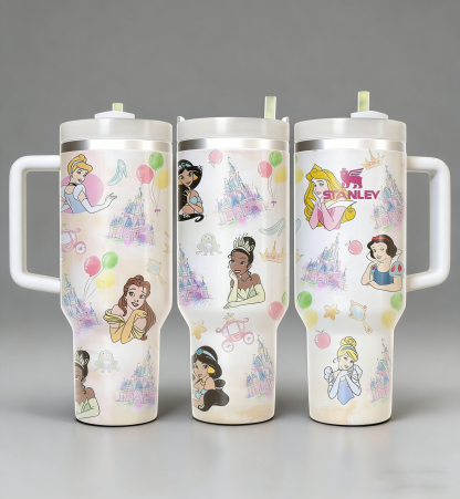 Princesses Cartoon 40oz Tumbler Insulated Cup with Handle