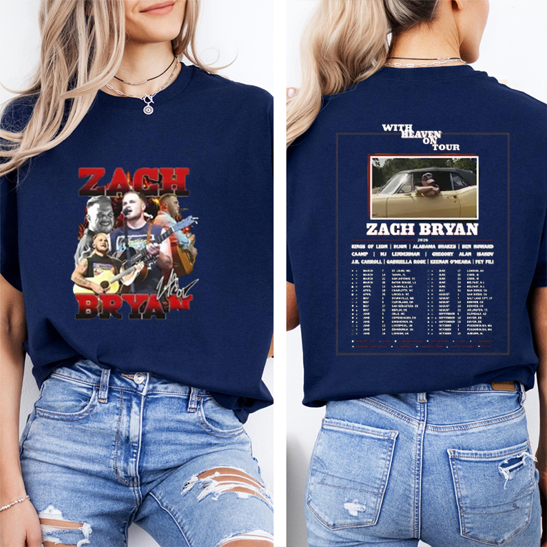 With Heaven On Tour 2026 Zach Bryan Graphic Unisex Shirts