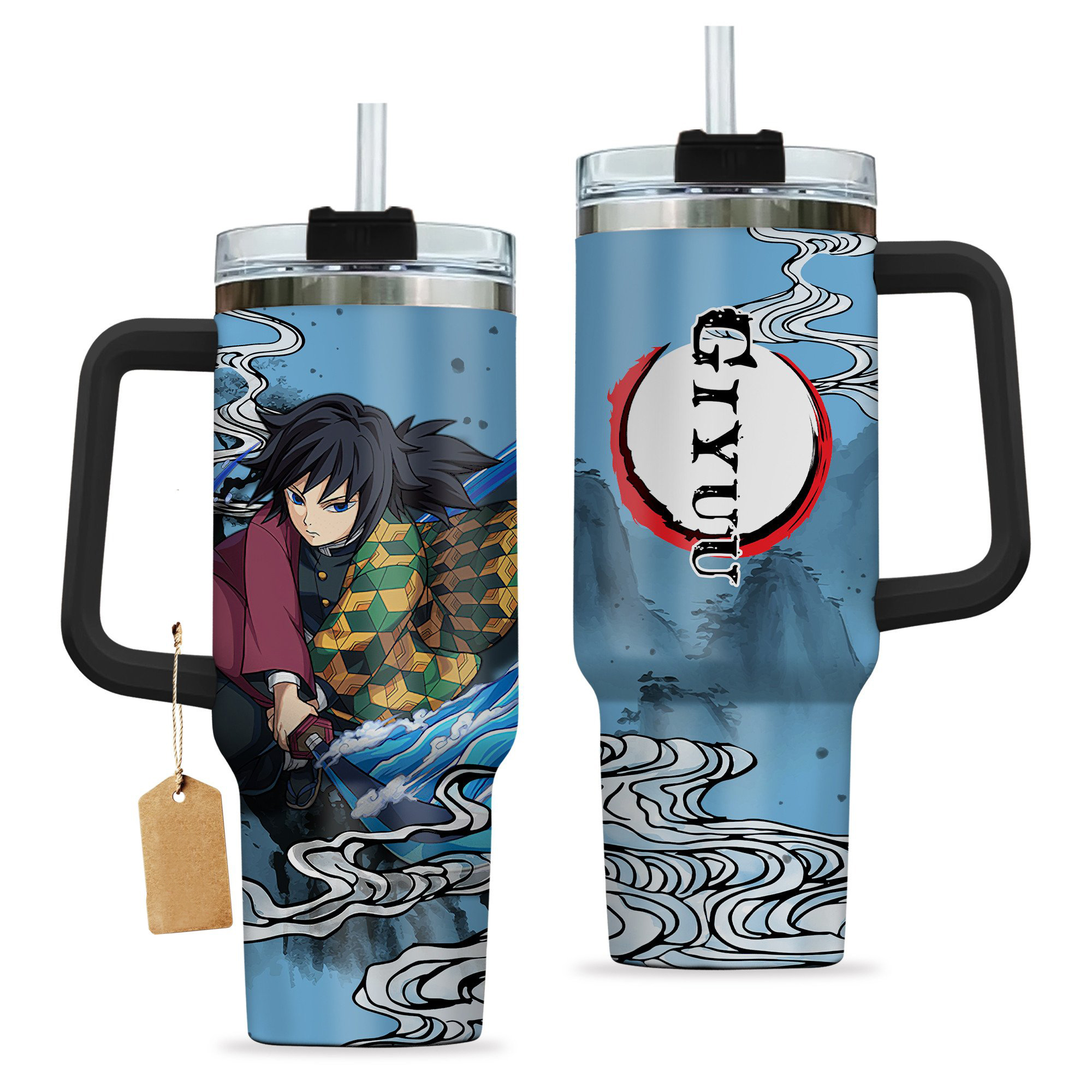 Demon Slayer Giyu Tomioka Kimestu no Yaiba30oz or 40oz Stainless Steel Tumbler With Handle HG