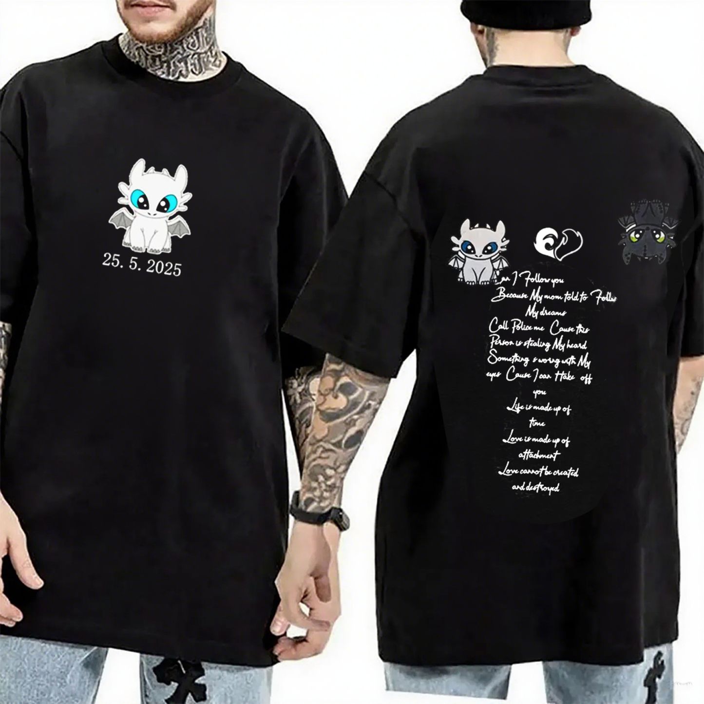 Dragon's Lovely Characters Couples Embroidery T-Shirt