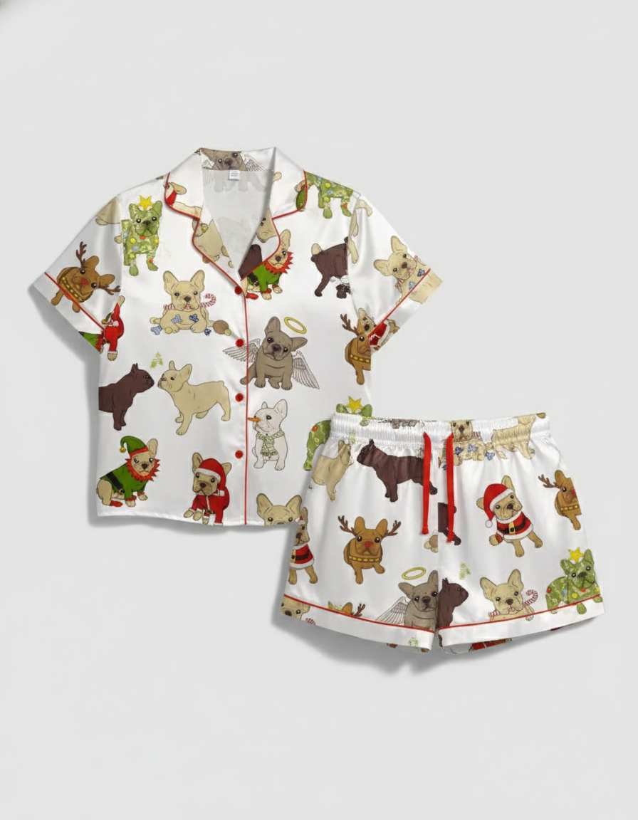Christmas French Bulldog Satin Pajama Set For Women