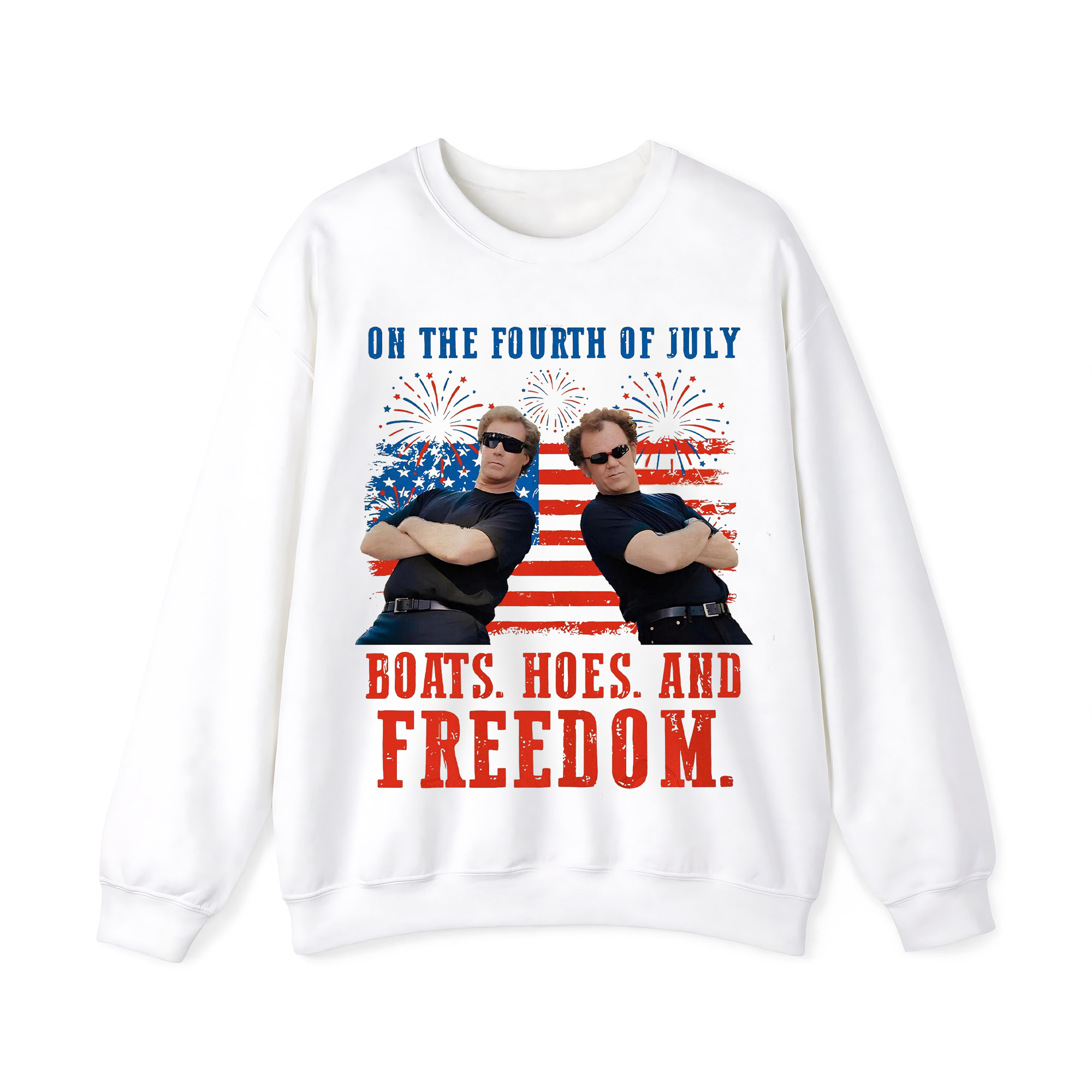 On The Fourth Of July Boats Hoes And Freedom Crewneck Sweatshirt