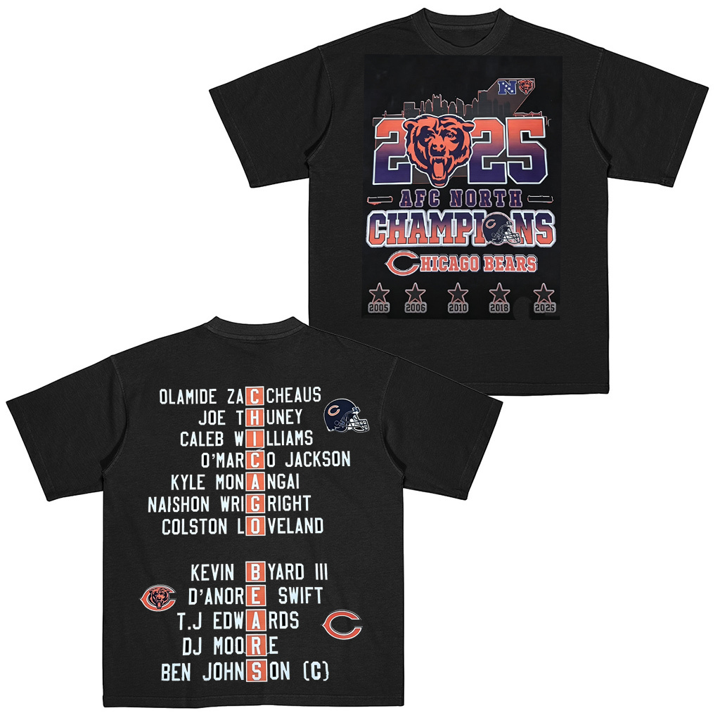 Celebrating the Chicago Bears winning the 2025 AFC North Championship. Unisex Shirt/Crewneck/Hoodie