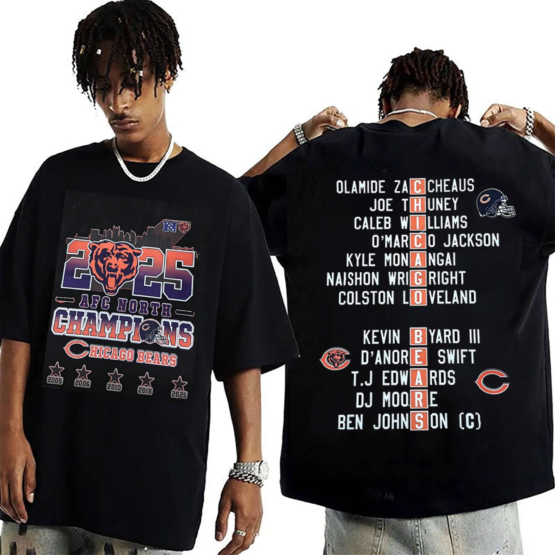Celebrating the Chicago Bears winning the 2025 AFC North Championship. Unisex Shirt/Crewneck/Hoodie