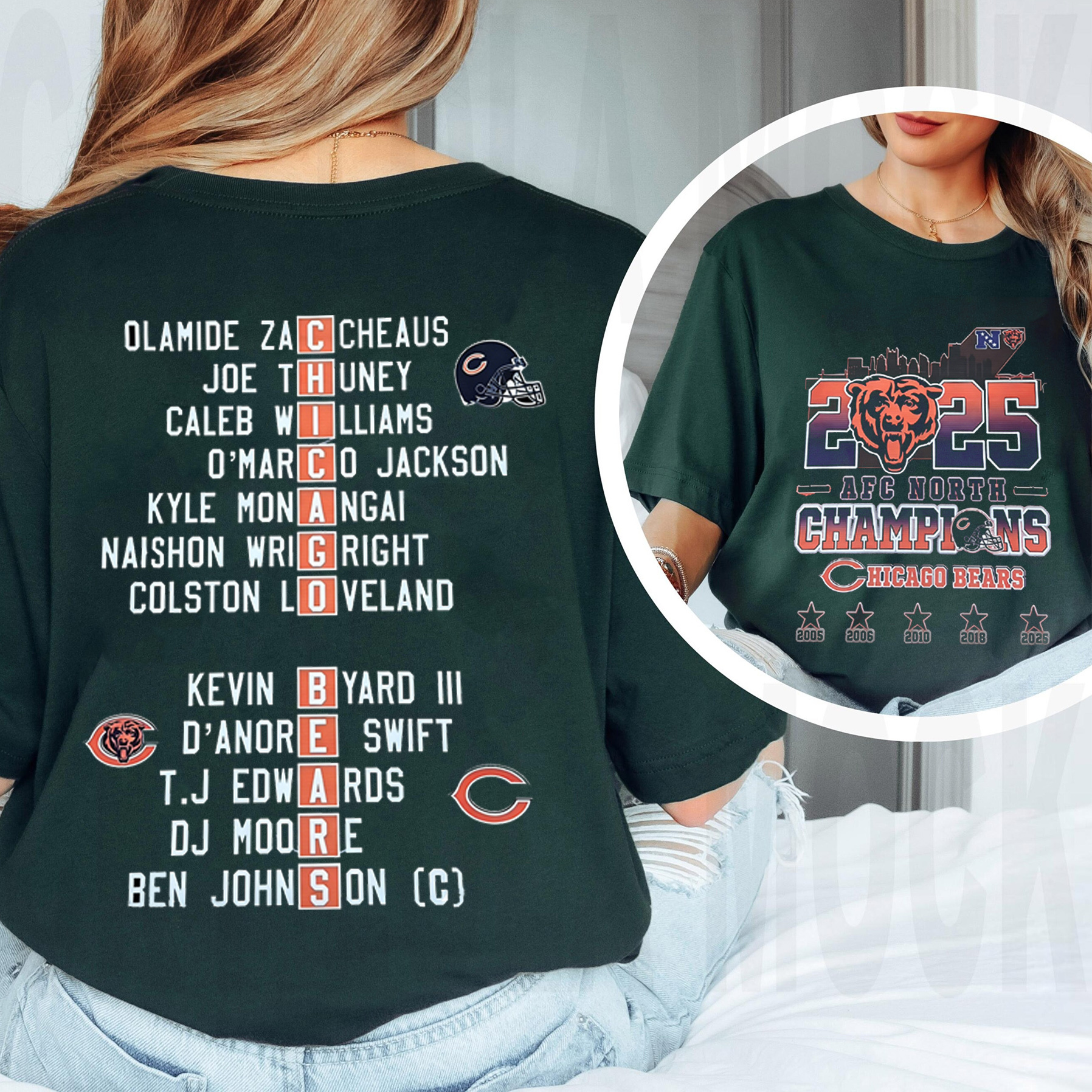 Celebrating the Chicago Bears winning the 2025 AFC North Championship. Unisex Shirt/Crewneck/Hoodie