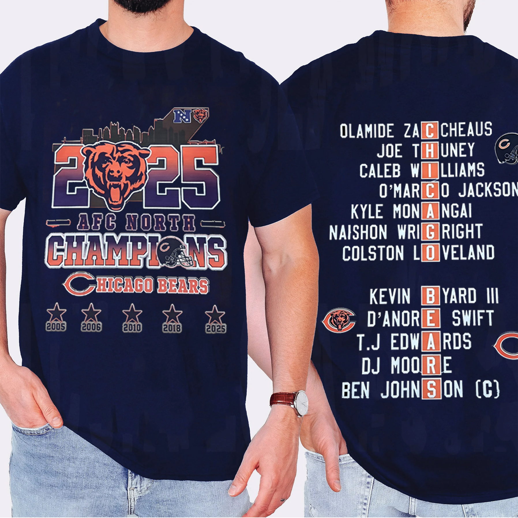 Celebrating the Chicago Bears winning the 2025 AFC North Championship. Unisex Shirt/Crewneck/Hoodie