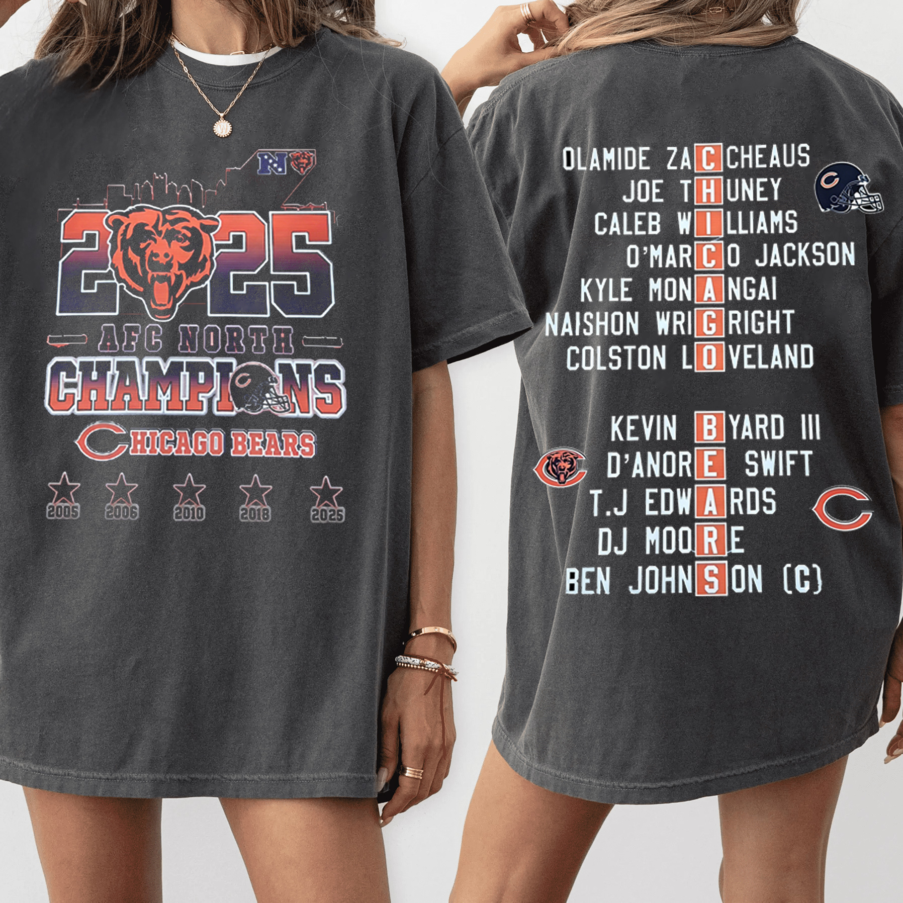Celebrating the Chicago Bears winning the 2025 AFC North Championship. Unisex Shirt/Crewneck/Hoodie