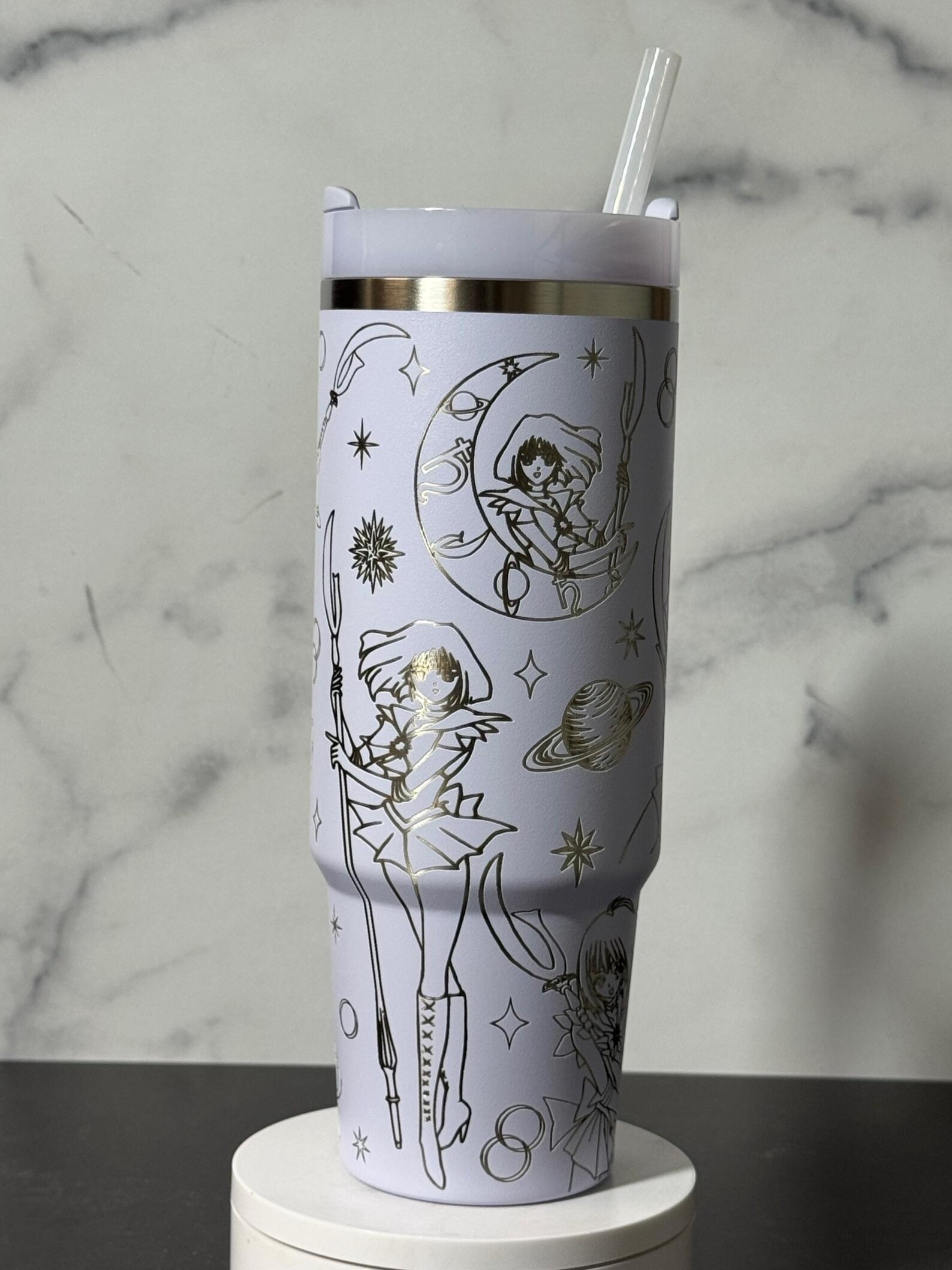 Laser Engraved Sailor Saturn Inspired Stanley Tumbler