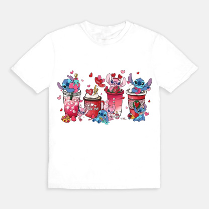 Stitch And Angel Coffee Valentine T-Shirt