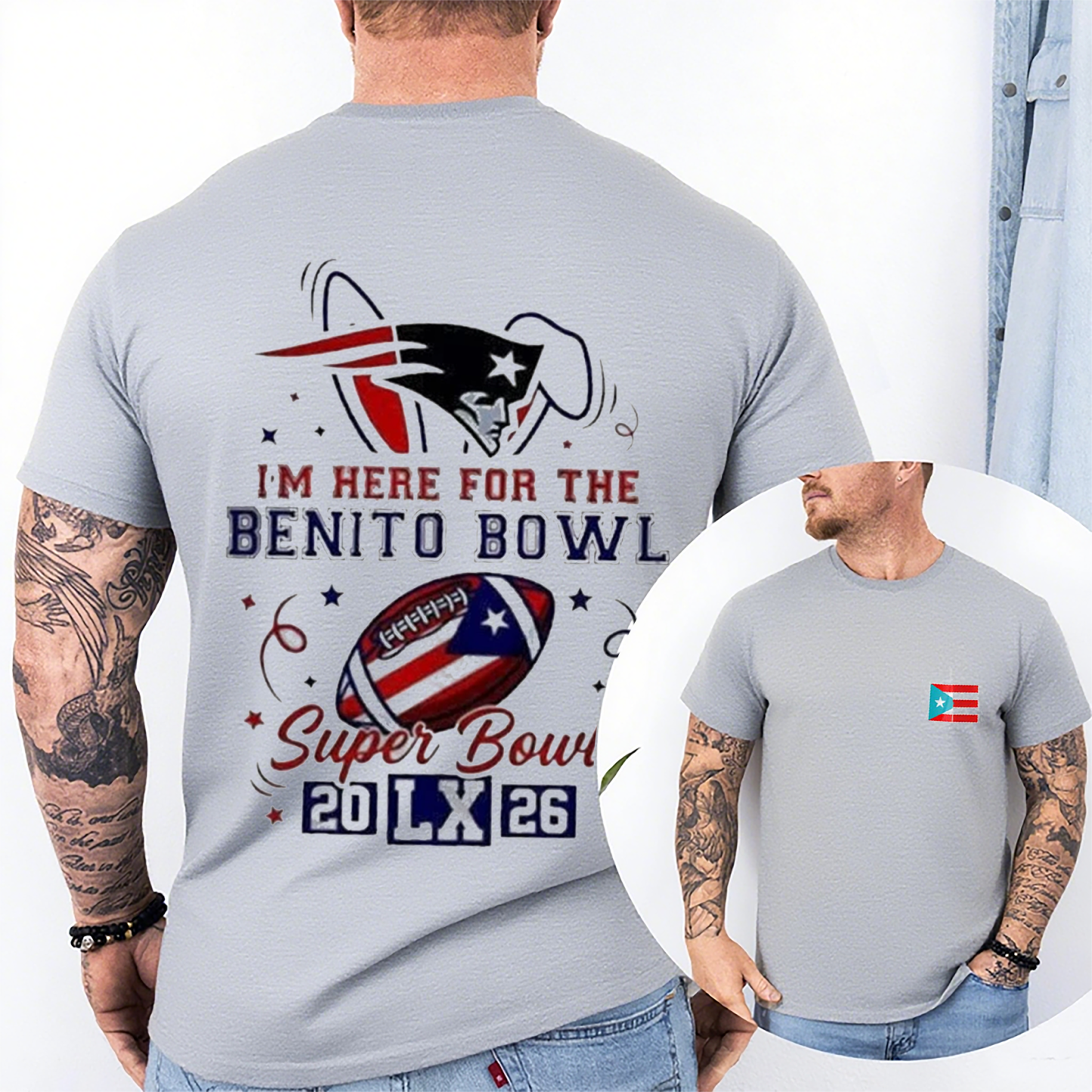 New England Patriots I’m here for the Benito Bowl Super Bowl LX 2026 Unisex Shirt/Crewneck/Hoodie