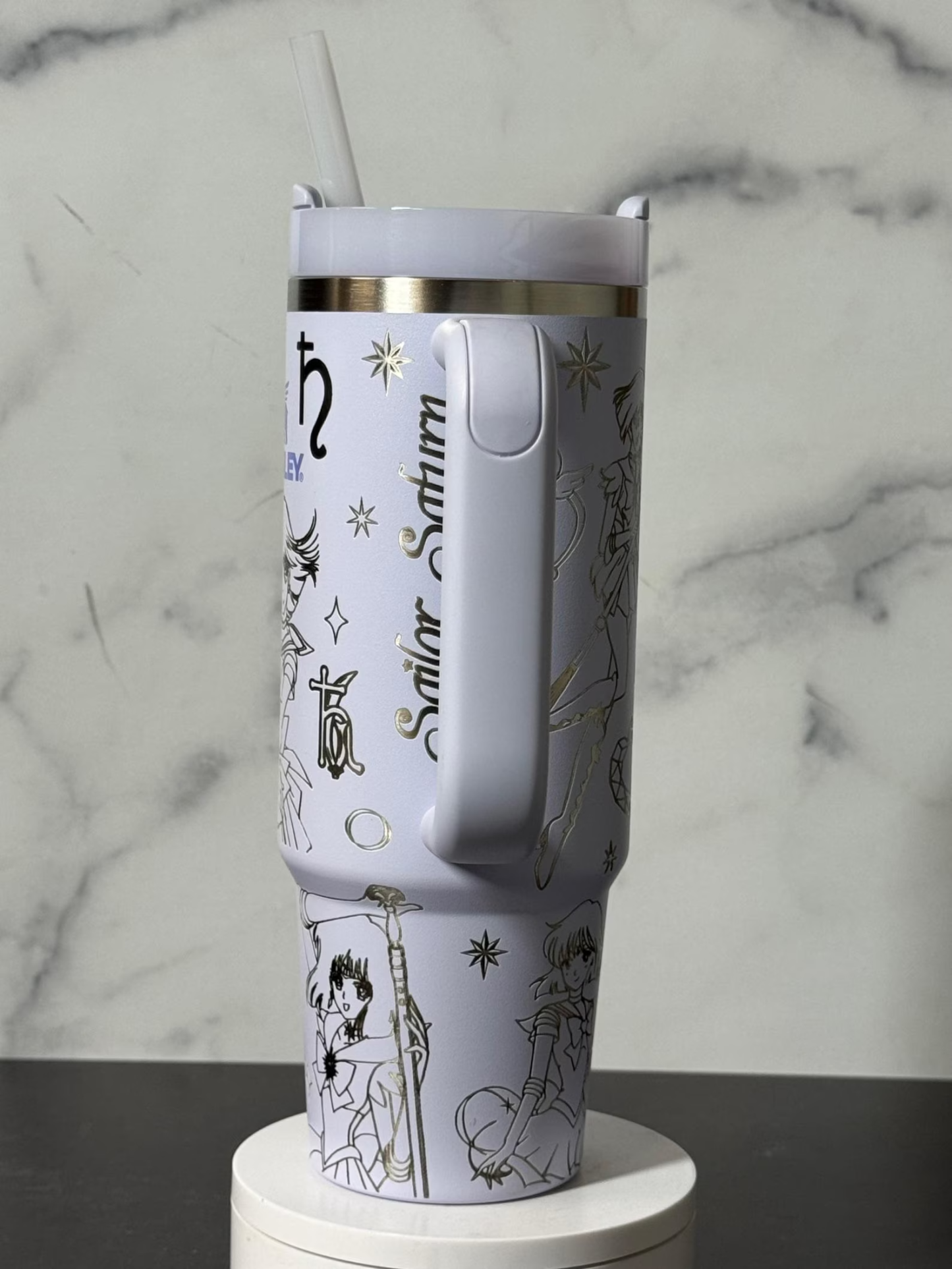Laser Engraved Sailor Saturn Inspired Stanley Tumbler