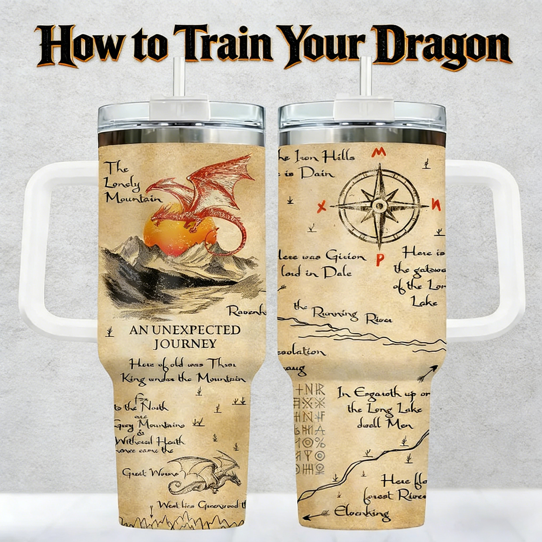 Fantasy Dragon 30oz or 40oz Stainless Steel Tumbler With Handle HG