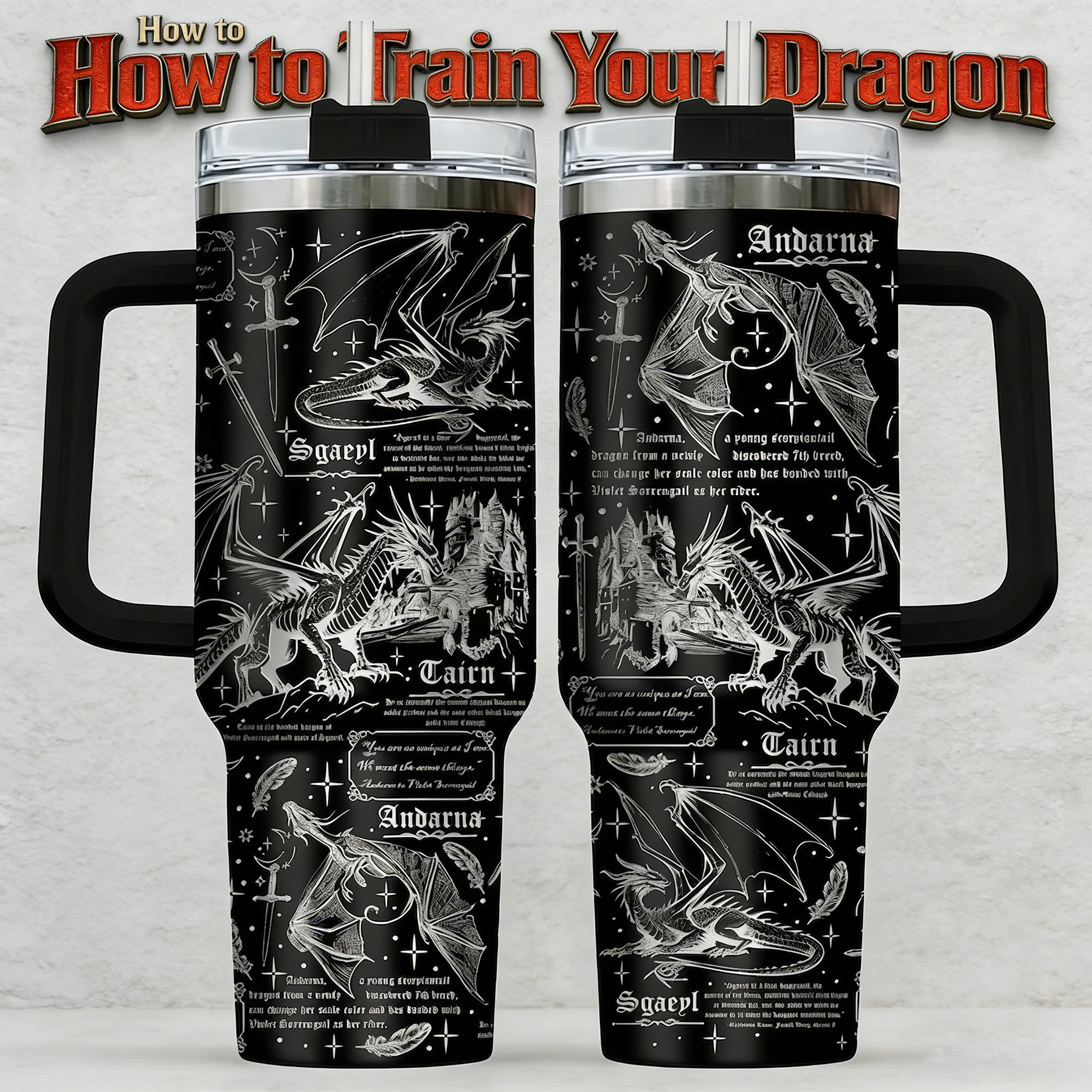 Dragon Rider 30oz or 40oz Stainless Steel Tumbler With Handle HG