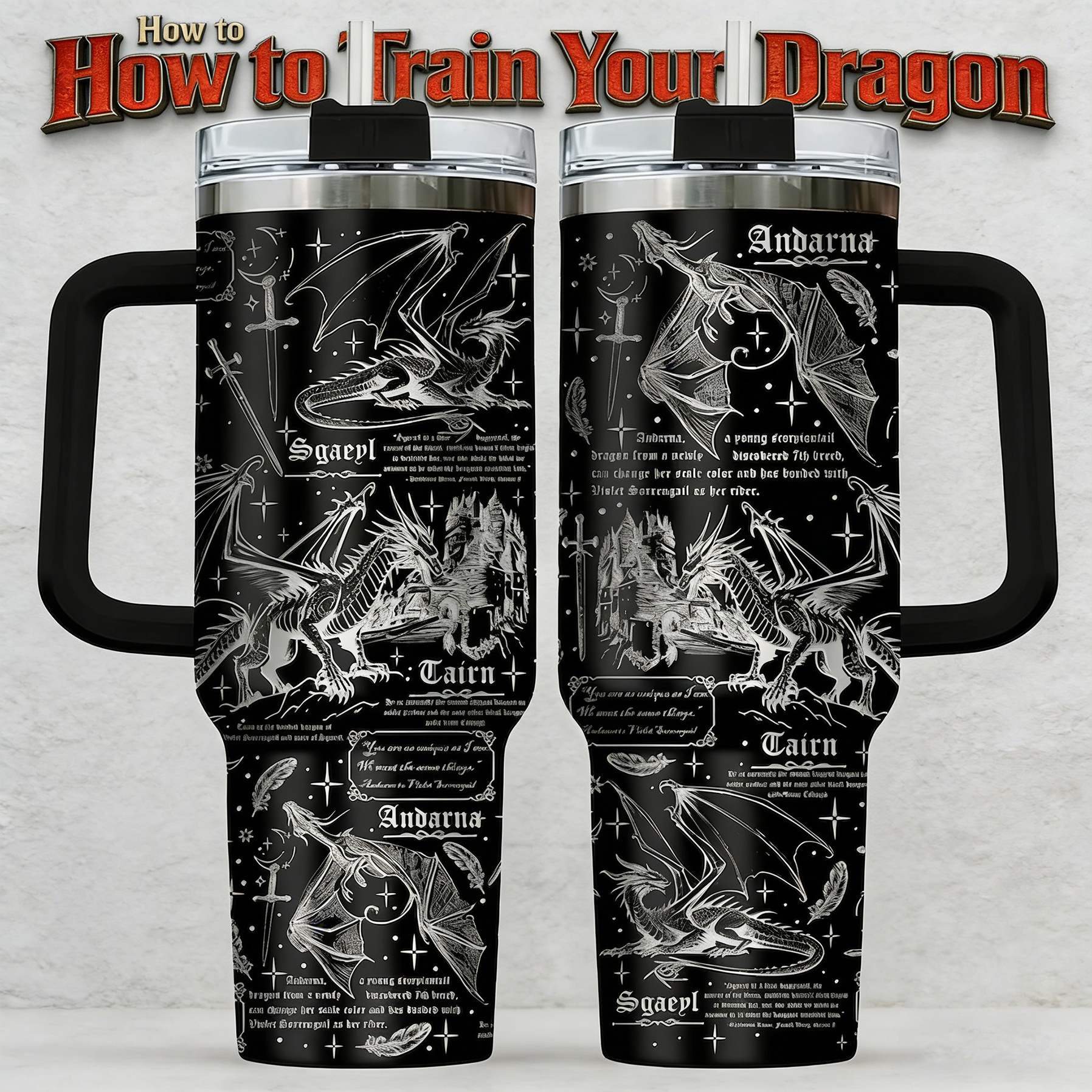 Dragon Rider 30oz or 40oz Stainless Steel Tumbler With Handle HG