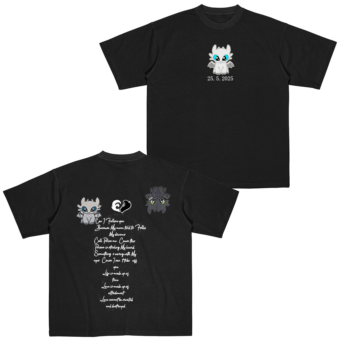 Dragon's Lovely Characters Couples Embroidery T-Shirt