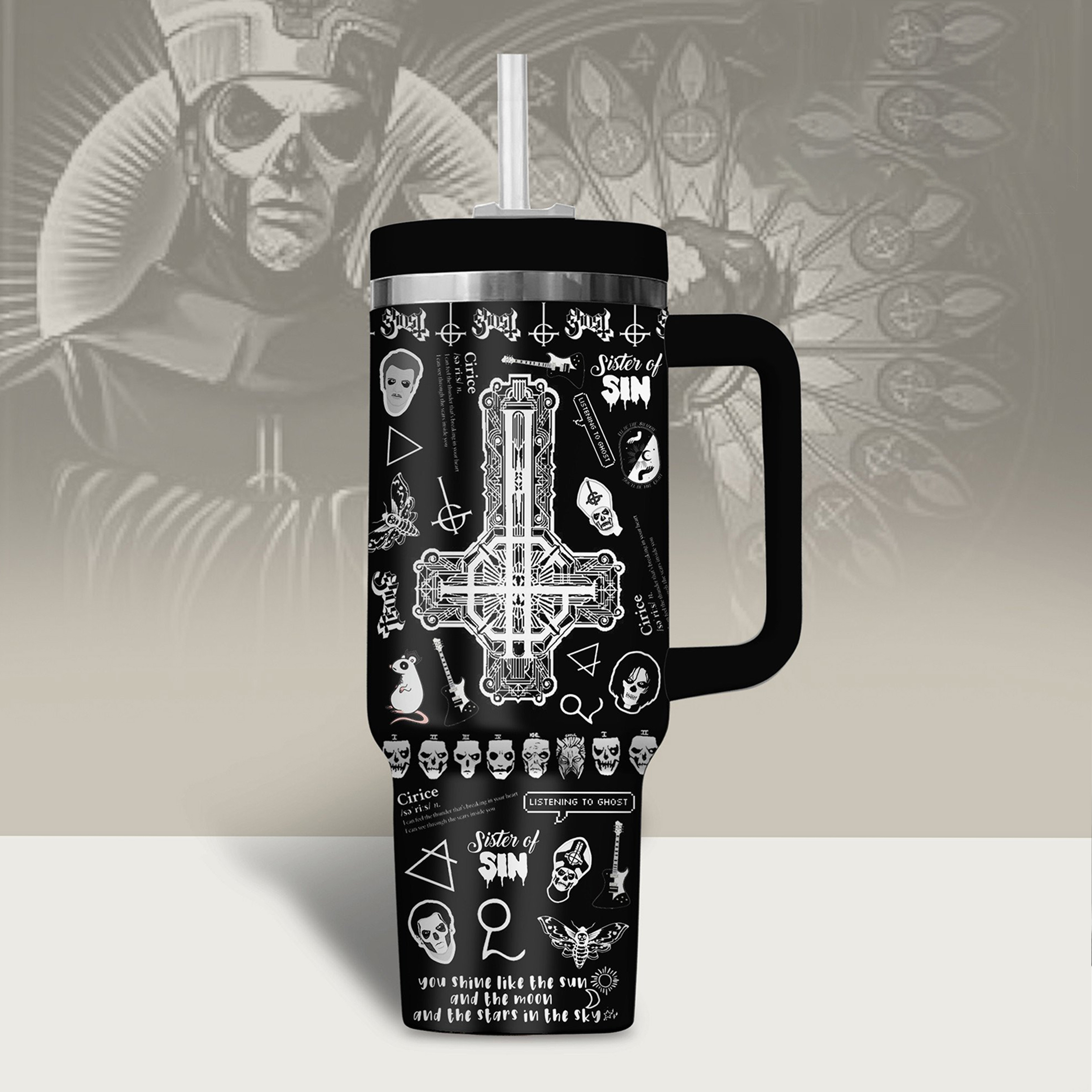 Ghost Music 30oz or 40oz Stainless Steel Tumbler With Handle HG