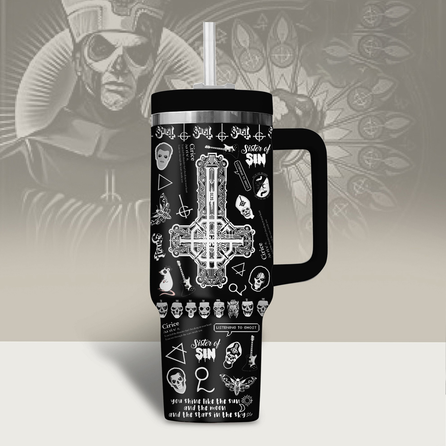 Ghost Music 30oz or 40oz Stainless Steel Tumbler With Handle HG