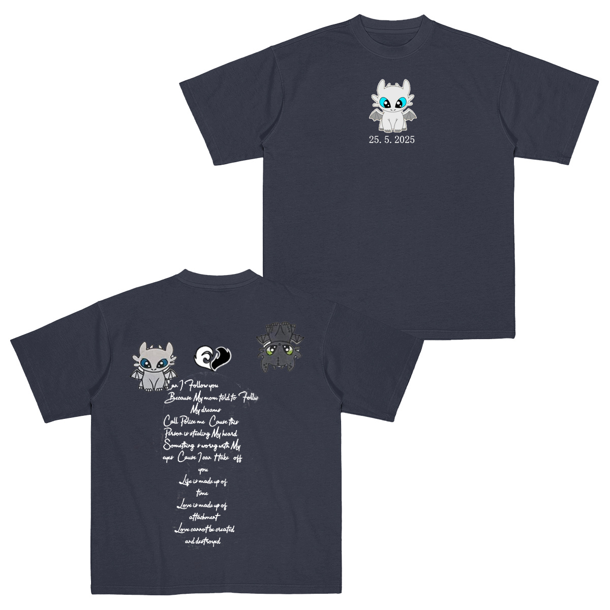 Dragon's Lovely Characters Couples Embroidery T-Shirt
