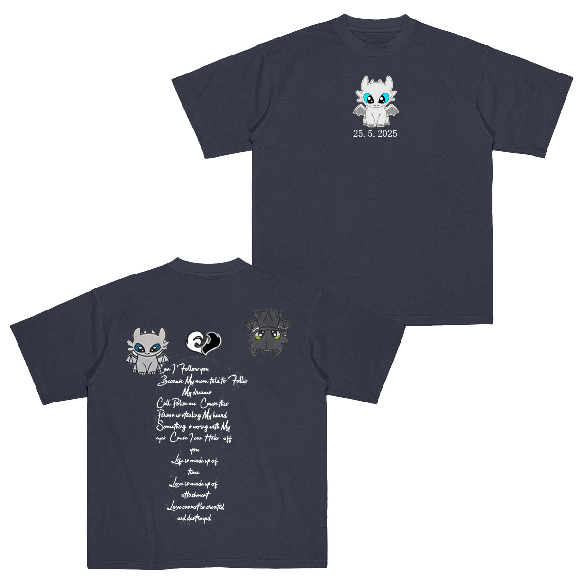 Dragon's Lovely Characters Couples Embroidery T-Shirt