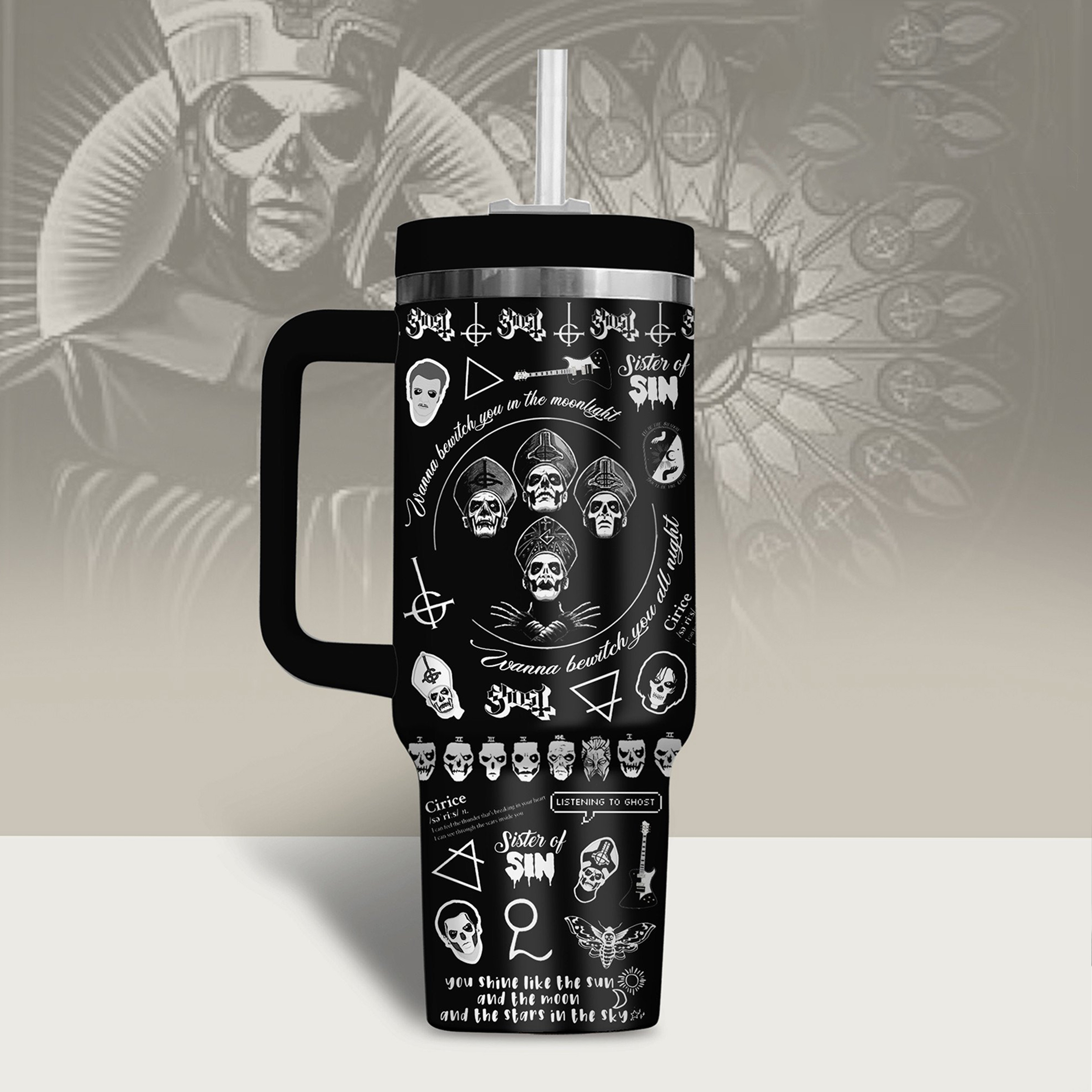 Ghost Music 30oz or 40oz Stainless Steel Tumbler With Handle HG