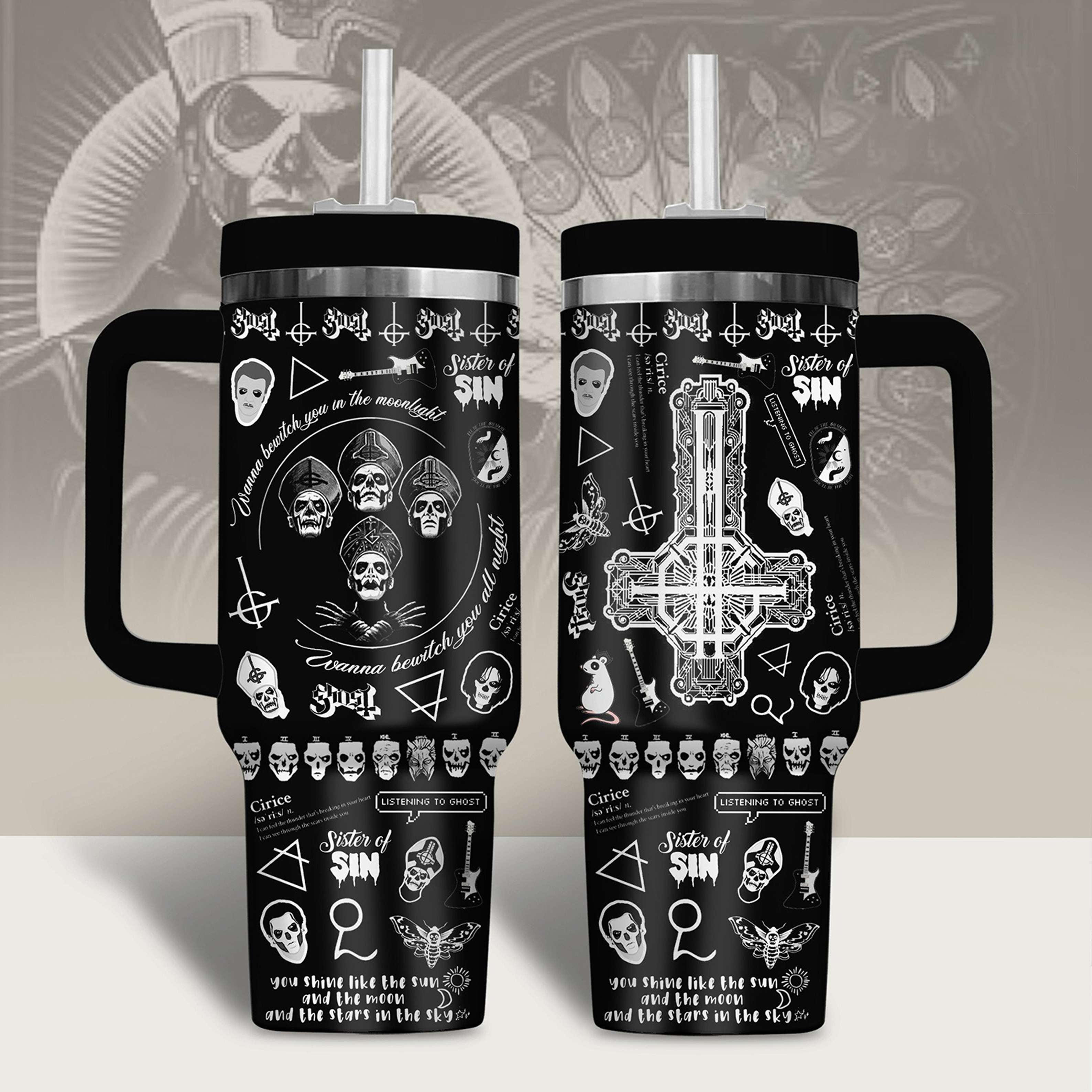 Ghost Music 30oz or 40oz Stainless Steel Tumbler With Handle HG
