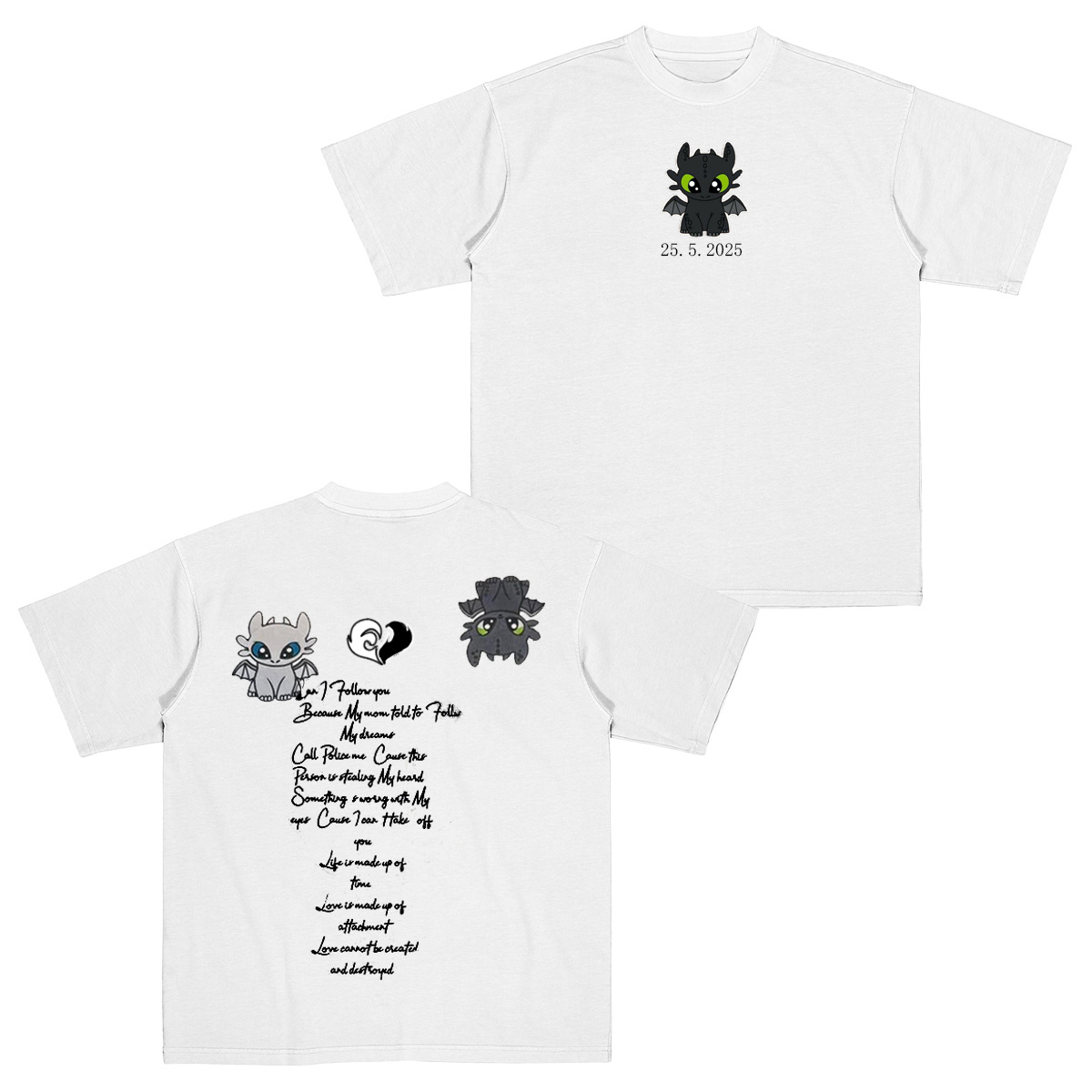 Dragon's Lovely Characters Couples Embroidery T-Shirt
