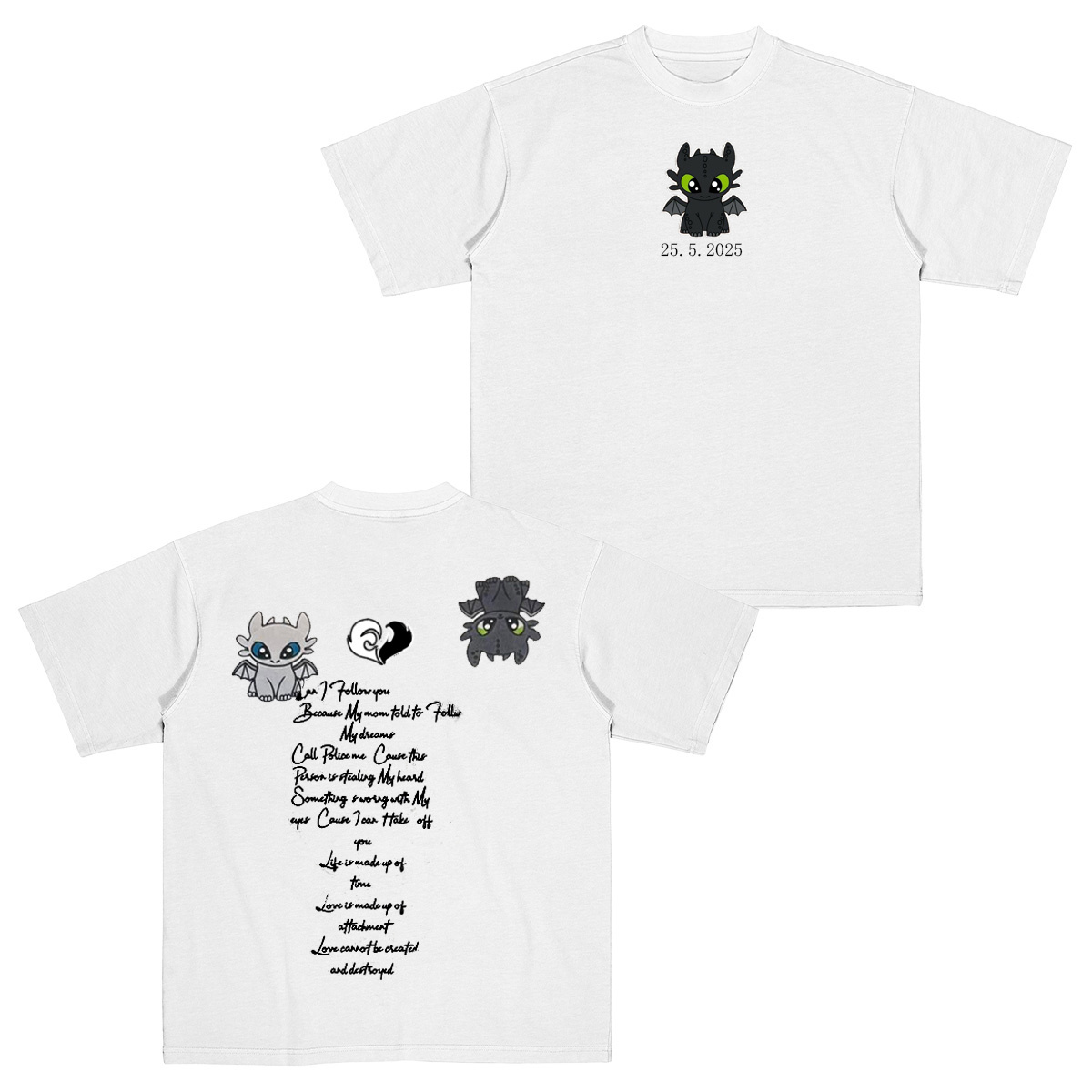 Dragon's Lovely Characters Couples Embroidery T-Shirt