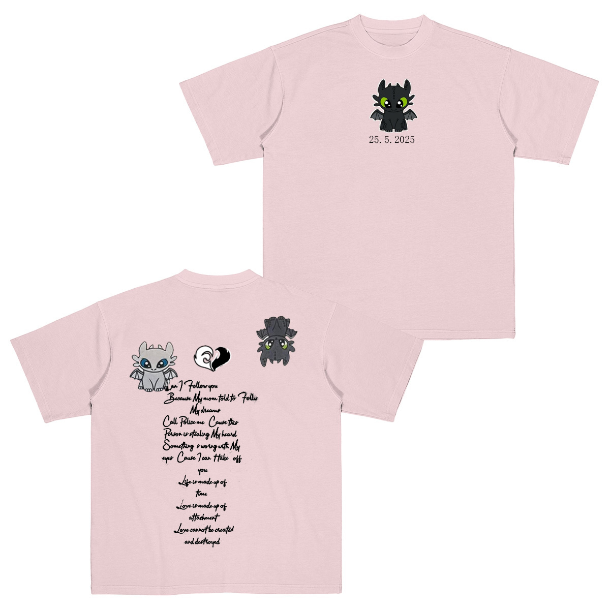 Dragon's Lovely Characters Couples Embroidery T-Shirt