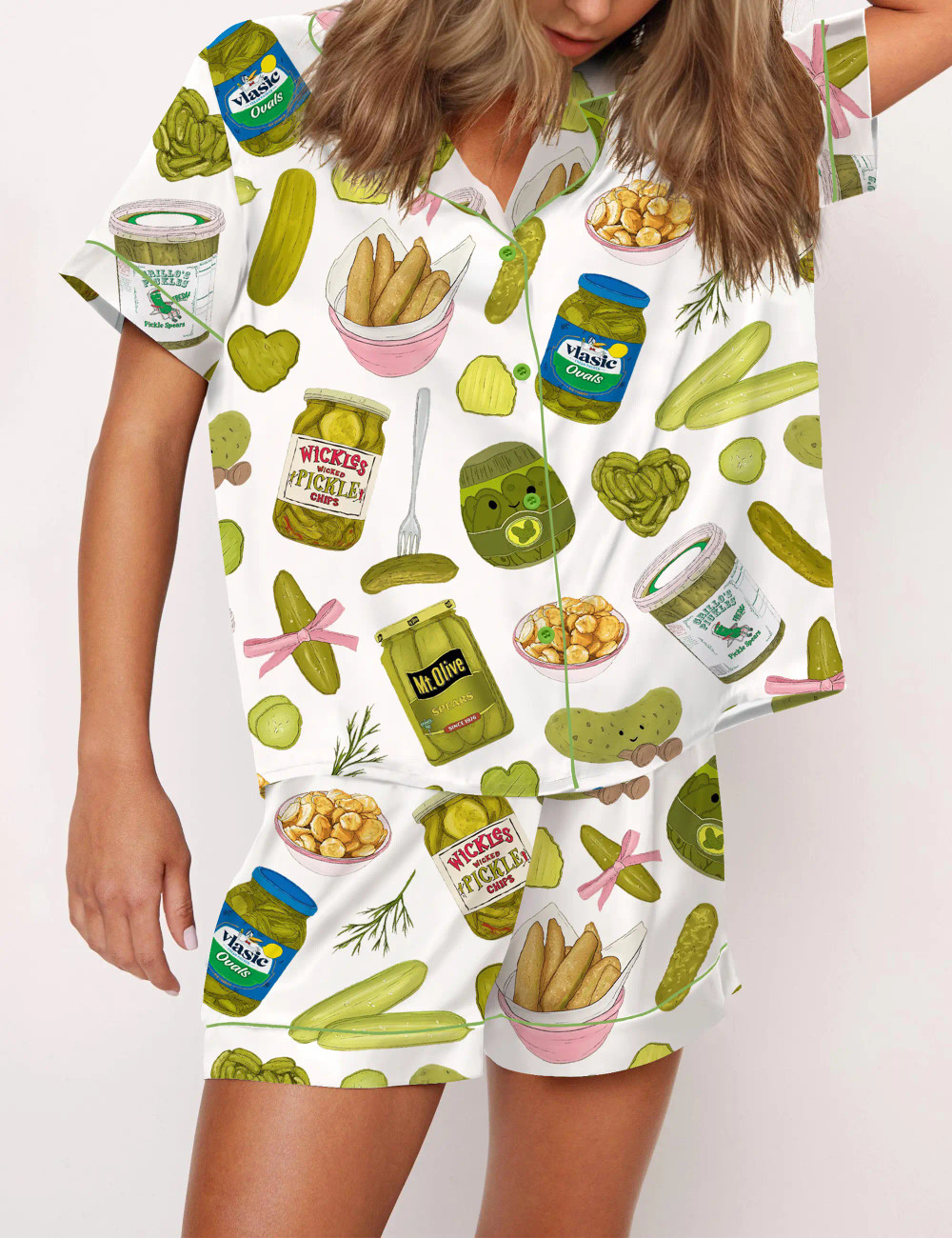 Coquette Pickle Girl Silky Satin Pajama Set For Women