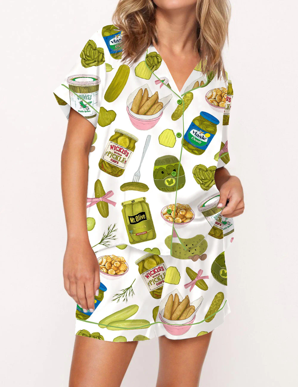 Coquette Pickle Girl Silky Satin Pajama Set For Women