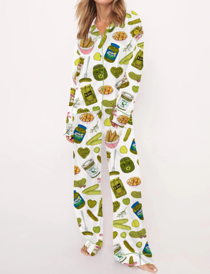 Coquette Pickle Girl Silky Satin Pajama Set For Women