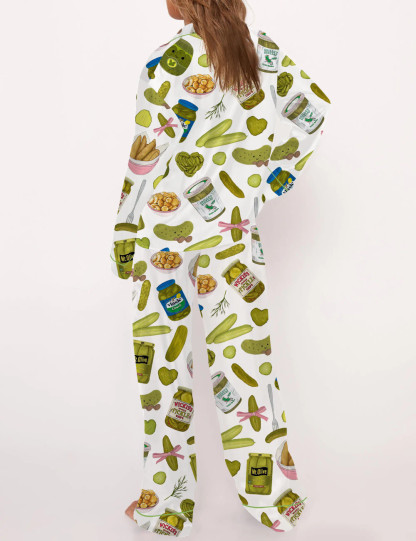 Coquette Pickle Girl Silky Satin Pajama Set For Women