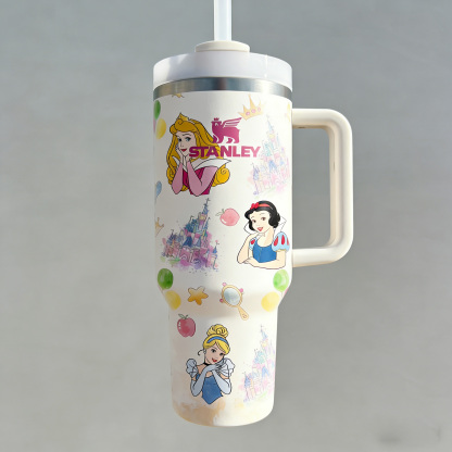 Princesses Cartoon 40oz Tumbler Insulated Cup with Handle