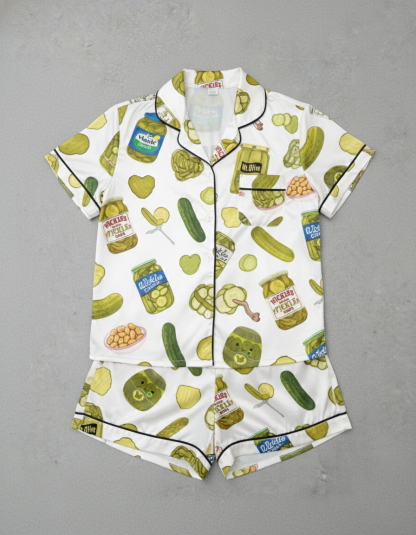 Coquette Pickle Girl Silky Satin Pajama Set For Women