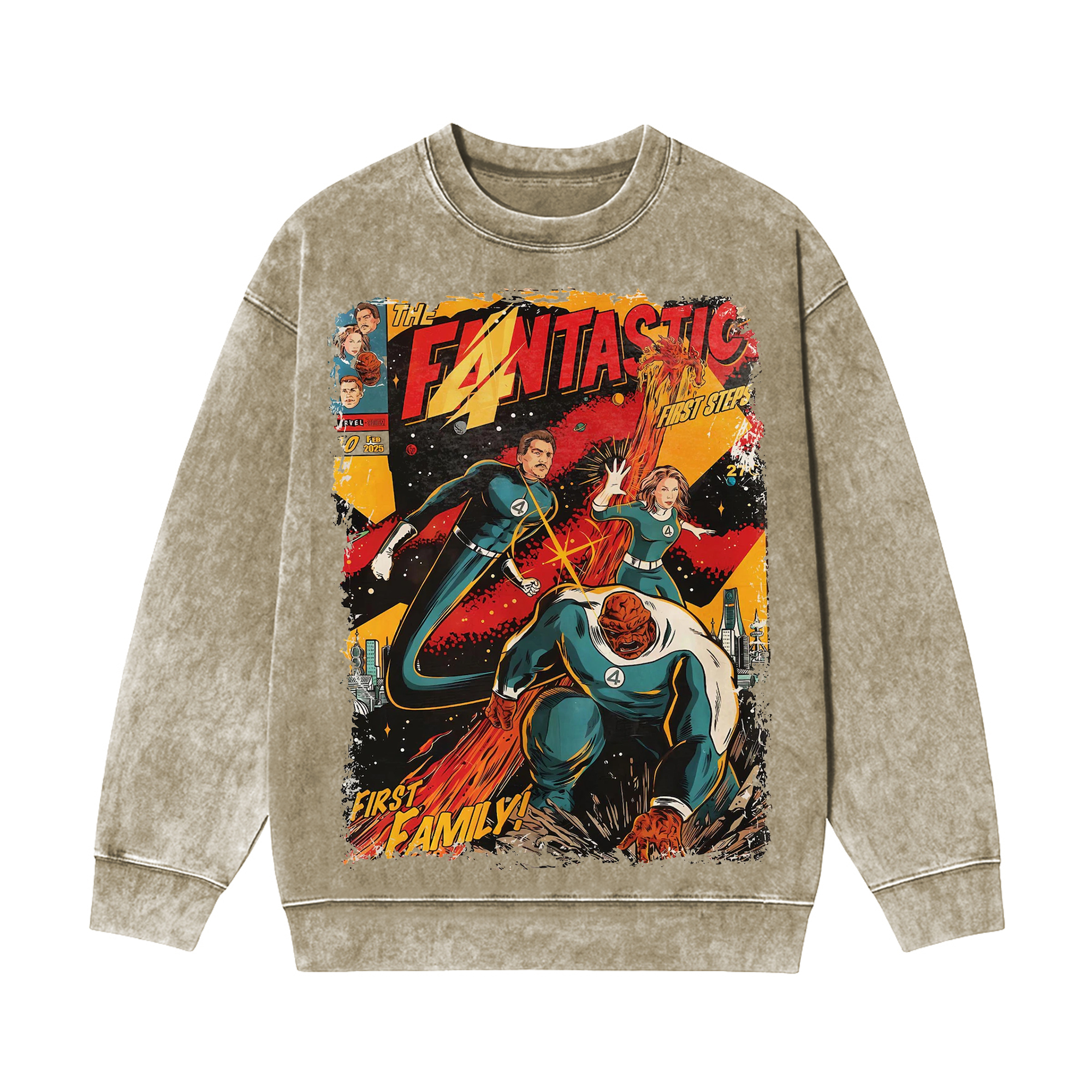 Fantastic Four Washed Unisex Crewneck Sweatshirt