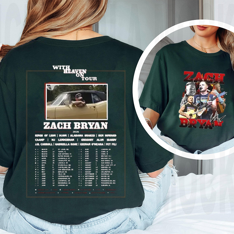 With Heaven On Tour 2026 Zach Bryan Graphic Unisex Shirts