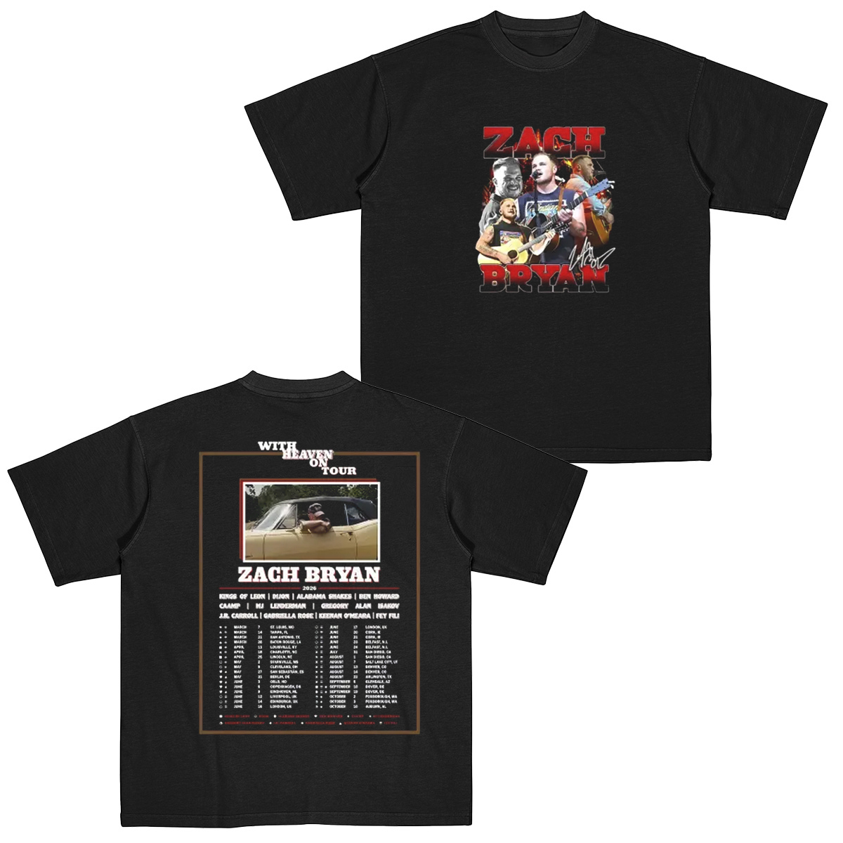With Heaven On Tour 2026 Zach Bryan Graphic Unisex Shirts