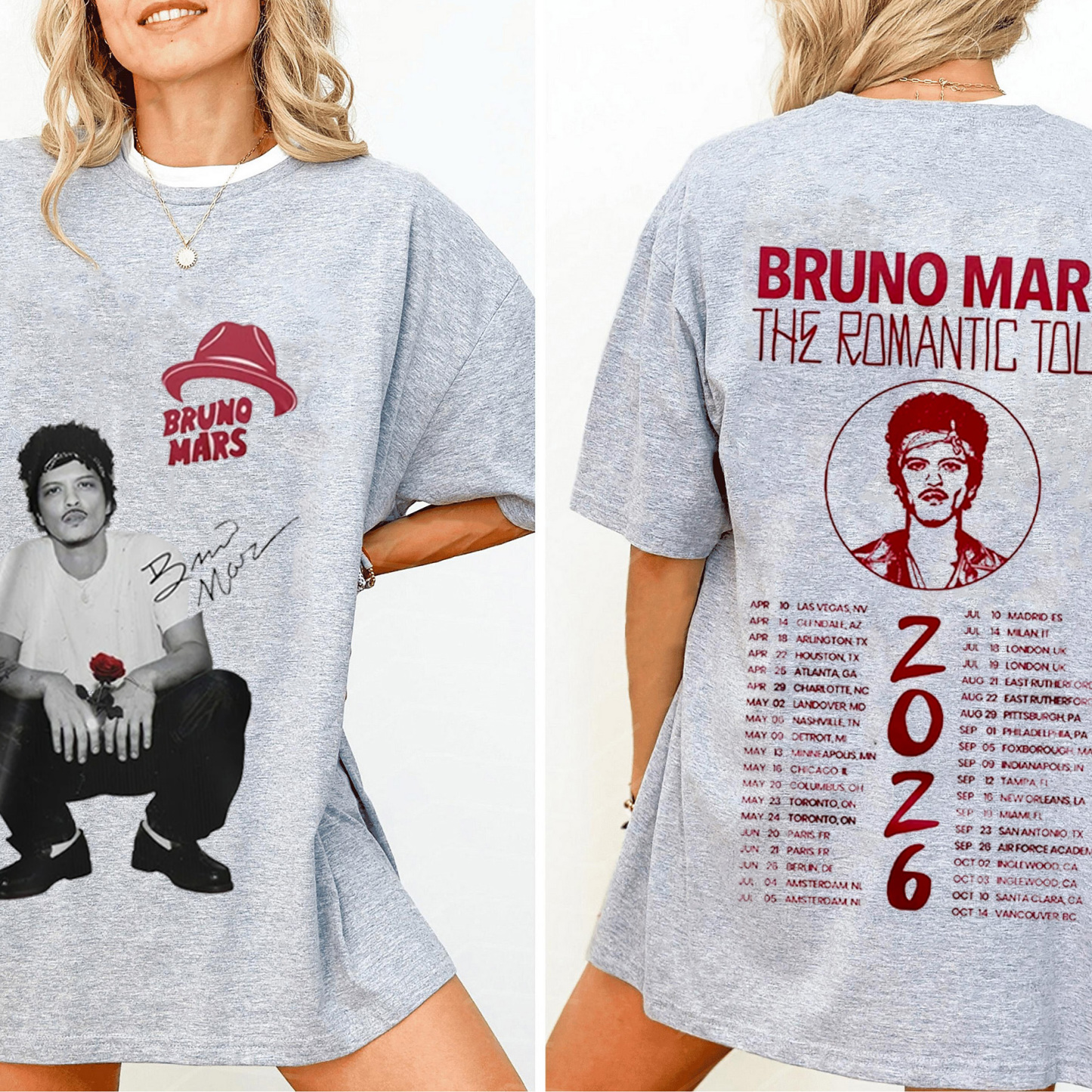 Bruno Mars The Romantic Tour 2026 Unisex Shirts/Crewneck/Hoodie