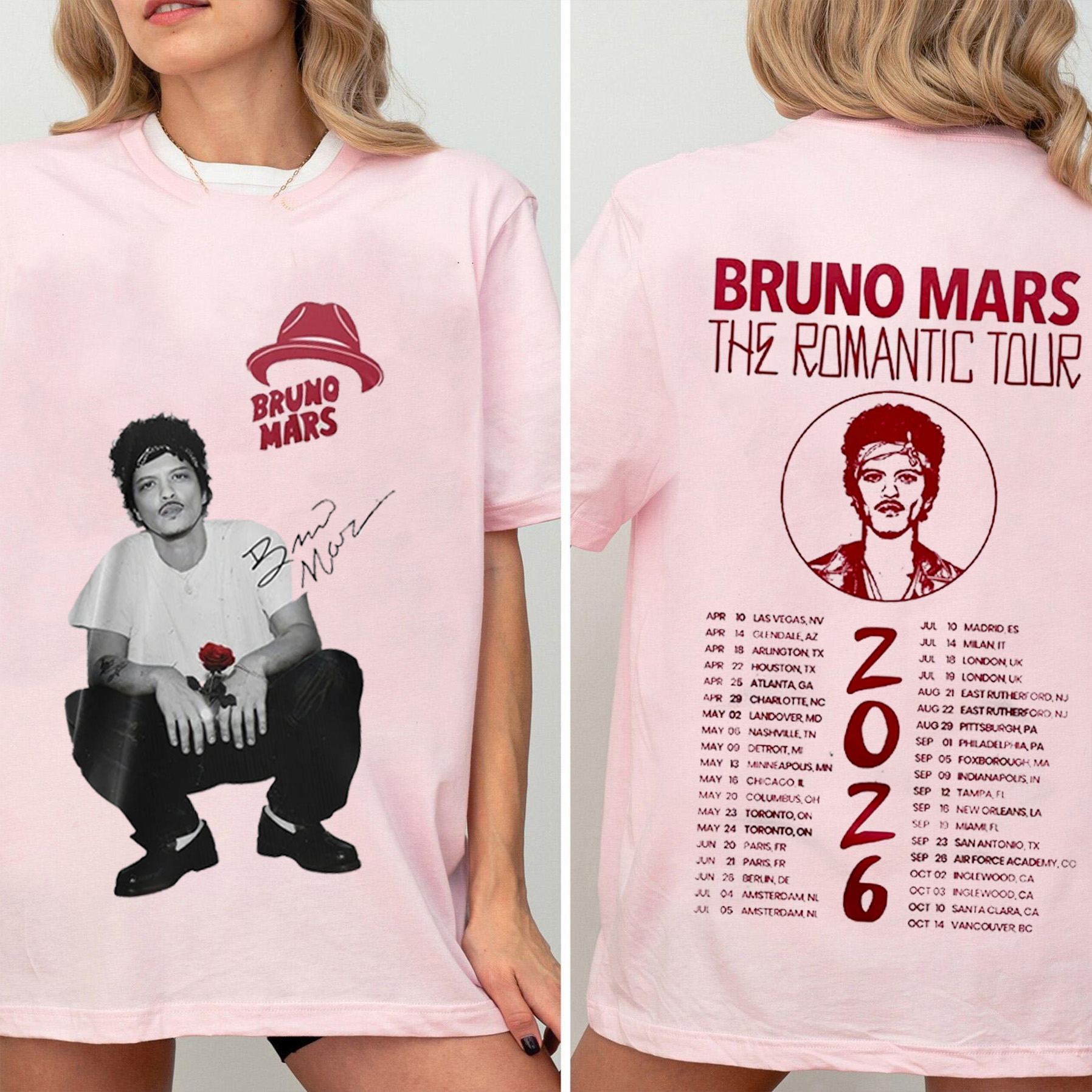 Bruno Mars The Romantic Tour 2026 Unisex Shirts/Crewneck/Hoodie