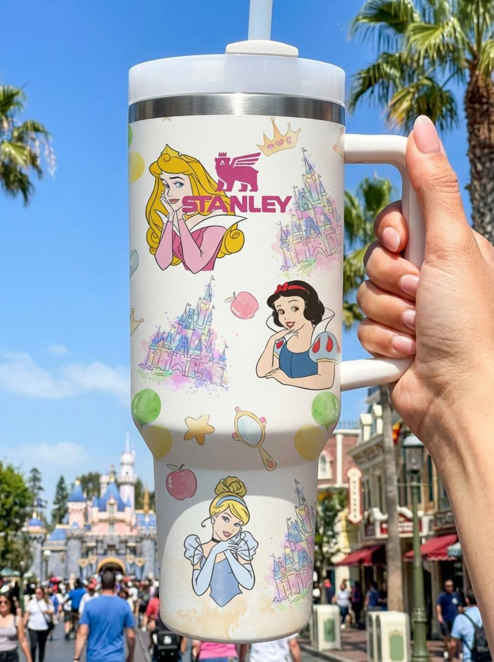 Princesses Cartoon 40oz Tumbler Insulated Cup with Handle