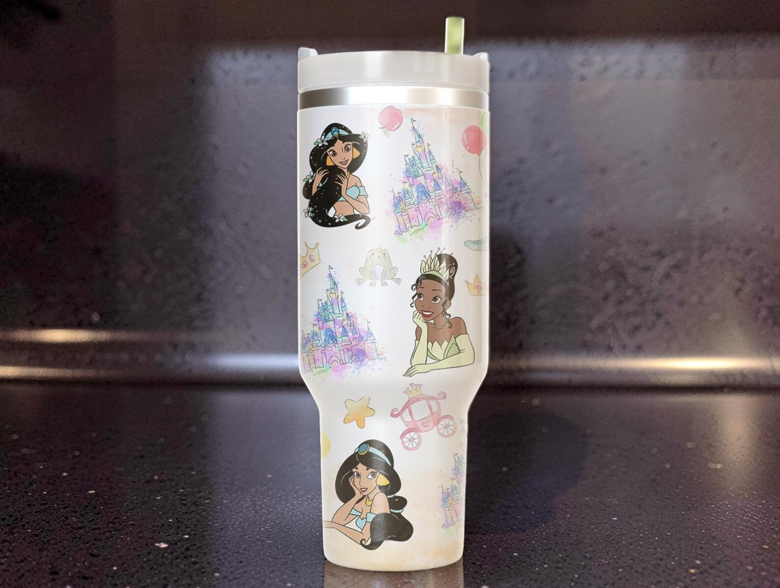Princesses Cartoon 40oz Tumbler Insulated Cup with Handle