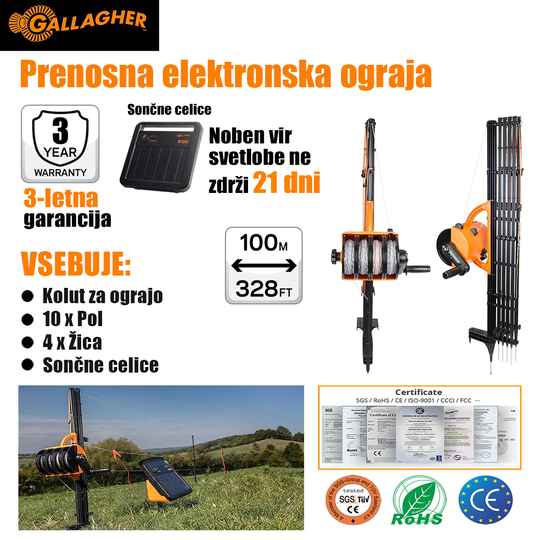 SI-Prenosna sončna pametna elektronska ograja za zadrževanje živali, izogibanje divjim živalim, začasna ograja na polju, hitra in enostavna namestitev, varna in vsestranska