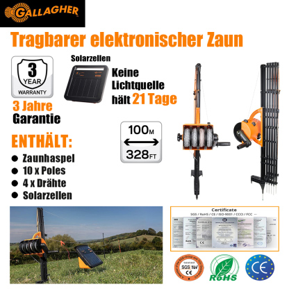 AT-Tragbarer intelligenter elektronischer Solarzaun zum Einsperren von Tieren, zur Abwehr von Wildtieren, als temporäre Feldzäune, schnell und einfach zu installieren, sicher und vielseitig