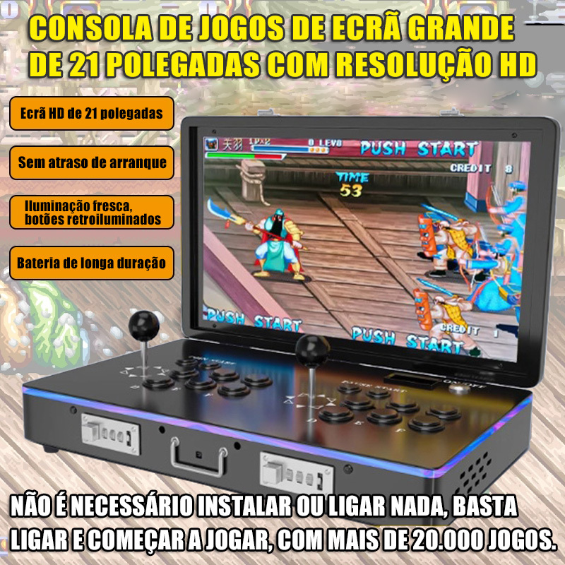 PT-Consola de jogos arcade clássica portátil dobrável de 21 polegadas com ecrã HD