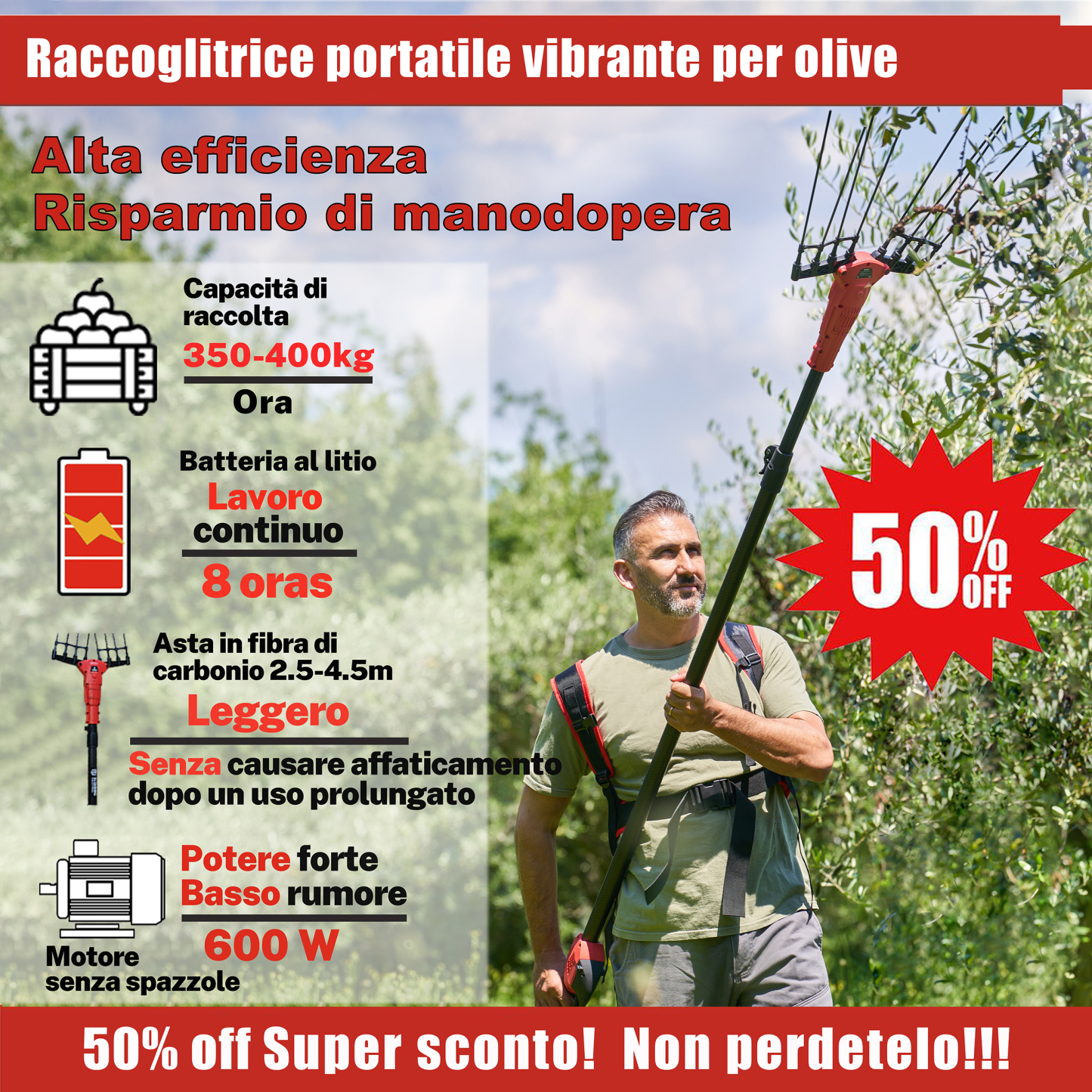 IT_Raccoglitrice portatile di olive vibrante agli ioni di litio, macchina per la raccolta della frutta scuotendo gli alberi