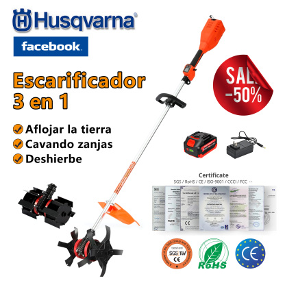 ES-Escarificador de batería de litio inalámbrico de mano, una herramienta de jardinería 3 en 1 con funciones de escarificar, cavar zanjas y desmalezar.