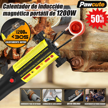 ES_Calentamiento rápido en 30 segundos: Calentador de inducción magnética portátil de alta potencia de 1200 W para la extracción de tuercas y pernos oxidados, con bobinas de varios tamaños.
