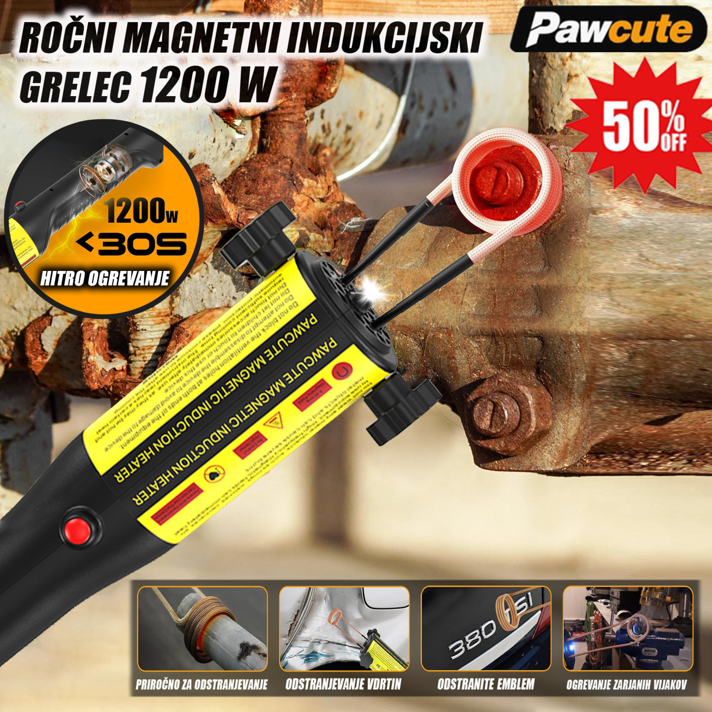 SI_30 sekund hitro segrevanje - 1200W visokozmogljiv ročni magnetni indukcijski grelec za odstranjevanje zarjavelih matic in vijakov z več velikostmi tuljav