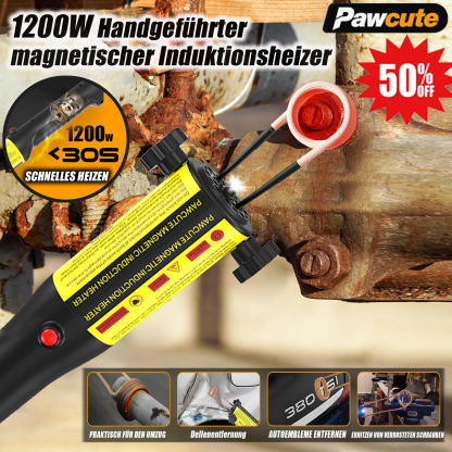 AT_30 Sekunden schnelles Aufheizen – 1200 W leistungsstarker, handgeführter magnetischer Induktionsheizer zum Entfernen von verrosteten Muttern und Schrauben mit Spulen in verschiedenen Größen.