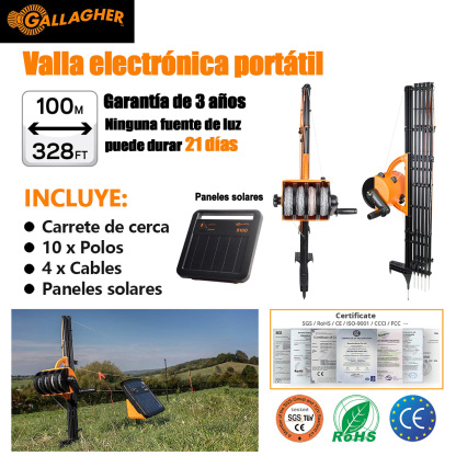 ES-Cerca electrónica inteligente solar portátil para contener animales, evitar animales salvajes, cercado de campo temporal, instalación rápida y fácil, segura y versátil